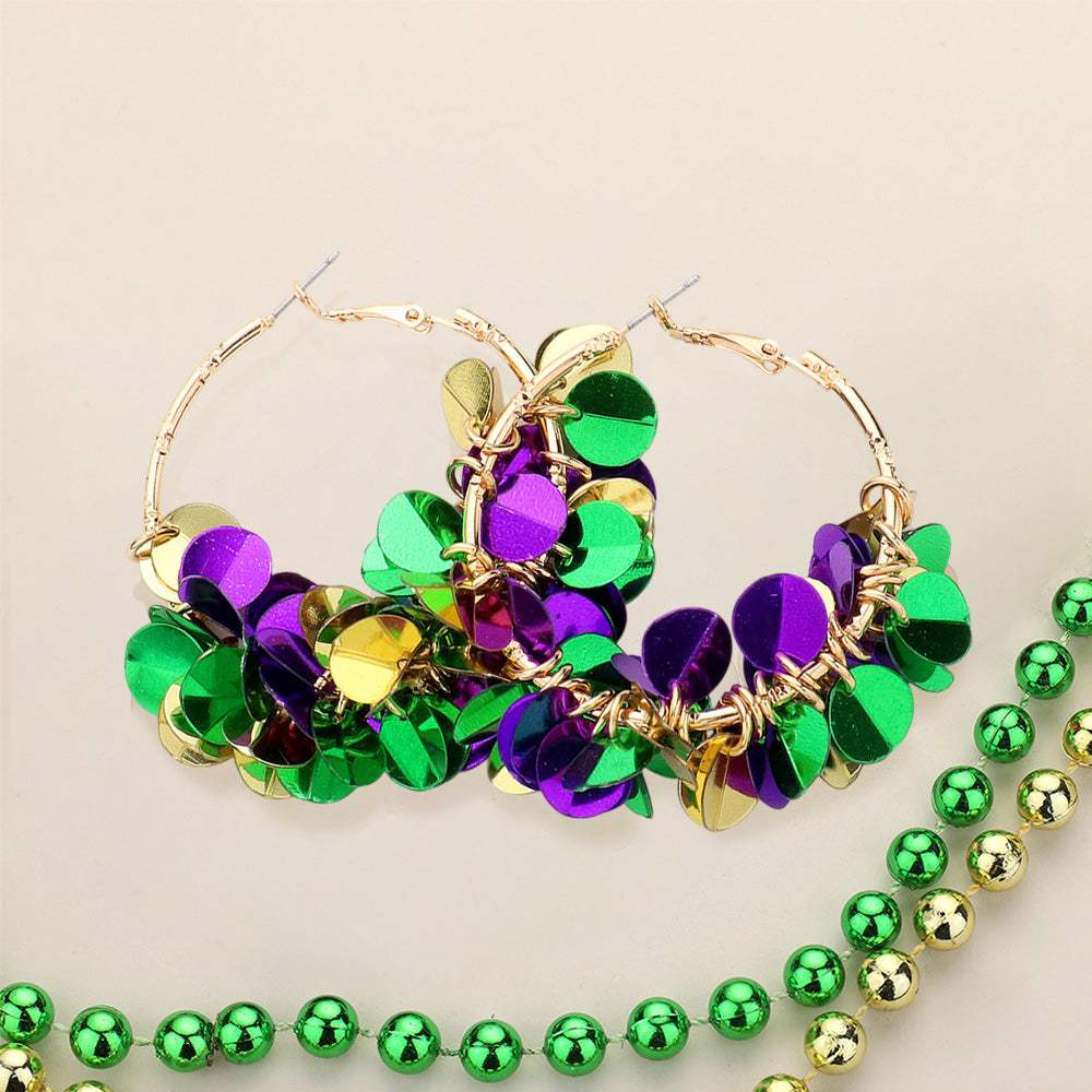 Mardi Gras Sequin Dangle Hoop Earrings - Madeline Love - Flyclothing LLC