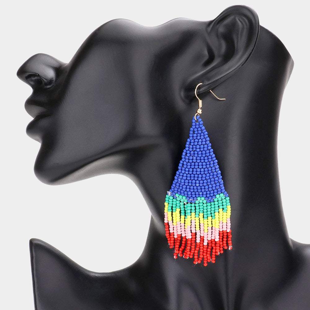 Seed Beaded Fringe Dangle Earrings - Madeline Love - Flyclothing LLC