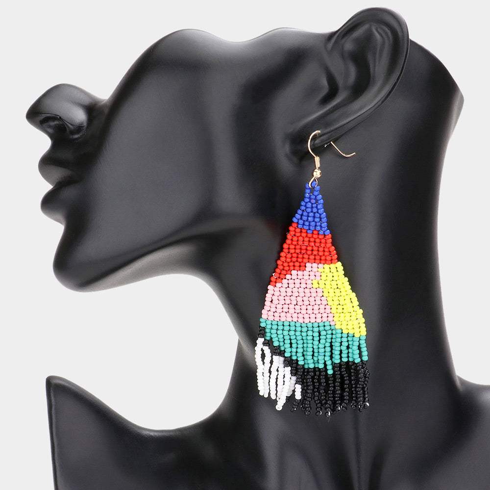 Seed Beaded Fringe Dangle Earrings - Madeline Love - Flyclothing LLC