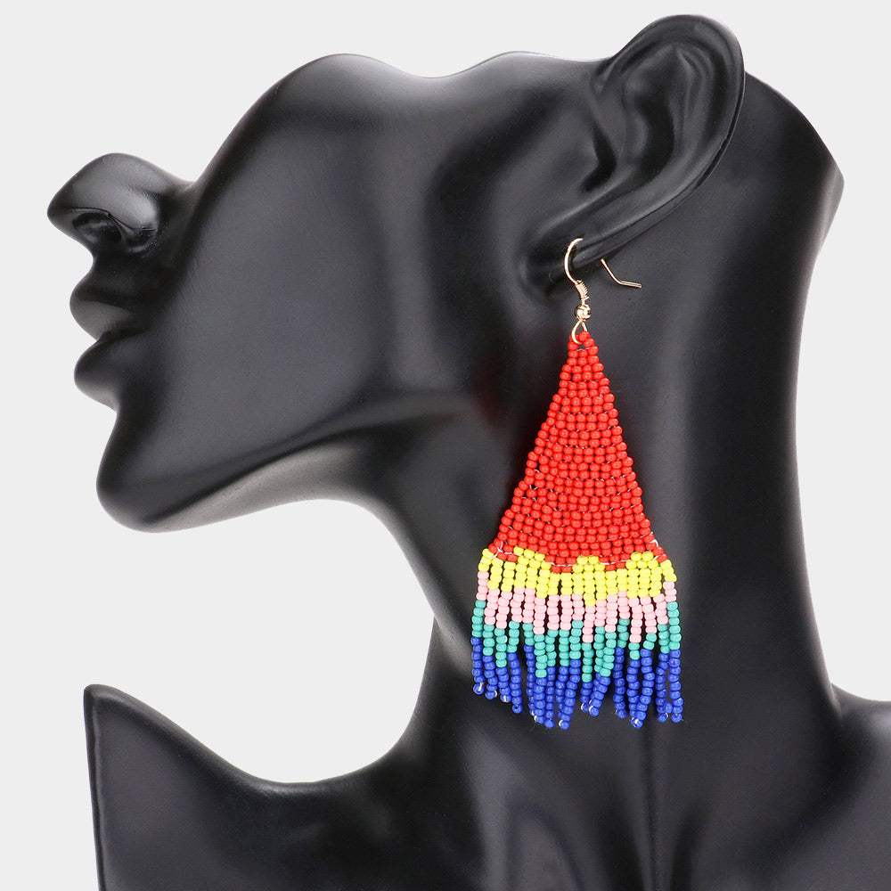 Seed Beaded Fringe Dangle Earrings - Madeline Love - Flyclothing LLC