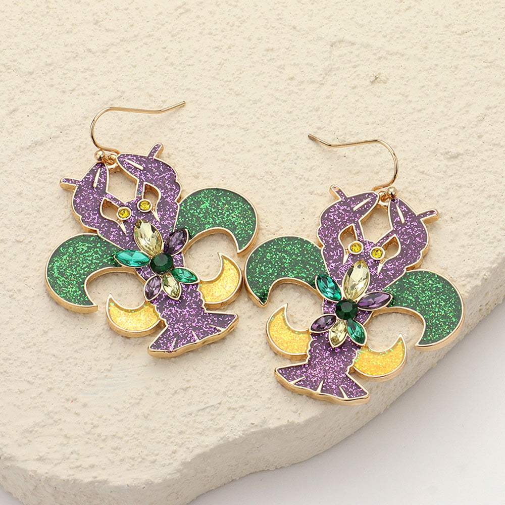 Stone Paved Sparkly Mardi Gras Crawfish Dangle Earrings - Madeline Love - Flyclothing LLC