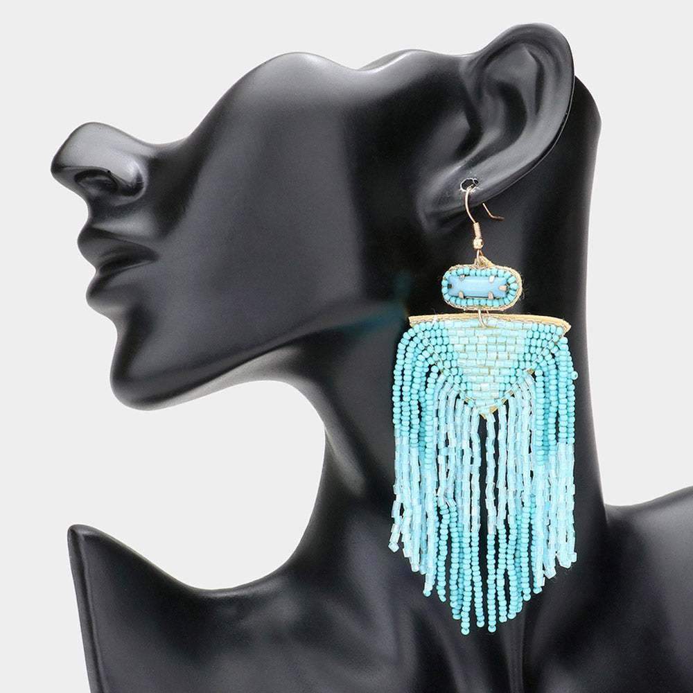 Seed Beaded Fringe Dangle Earrings - Madeline Love - Flyclothing LLC
