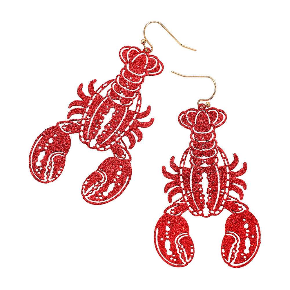 Glitter Cutout Mardi Gras Lobster Charm Drop Earrings - Madeline Love - Flyclothing LLC