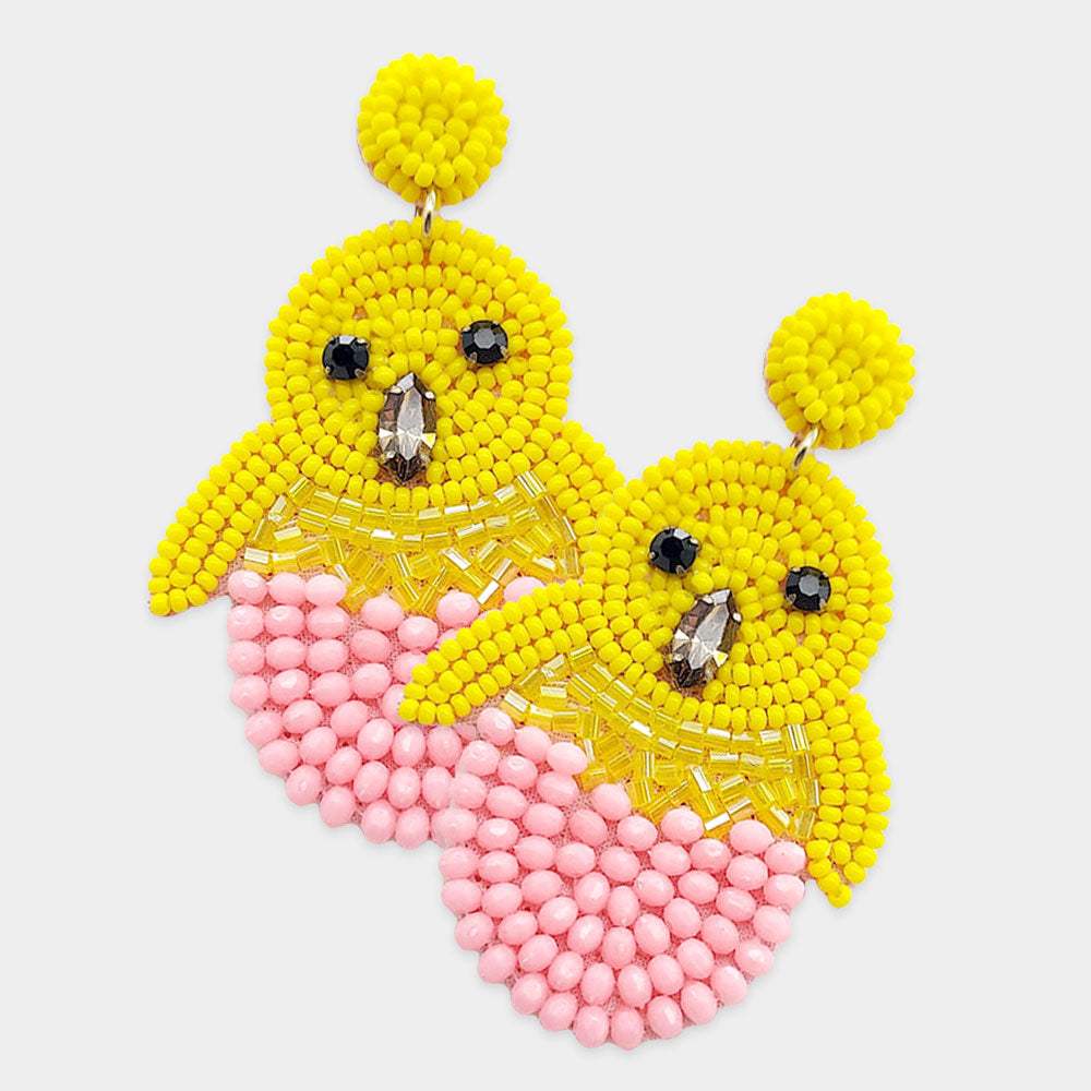 Felt Back Stone Seed Beaded Chick Dangle Earrings - Madeline Love - Flyclothing LLC