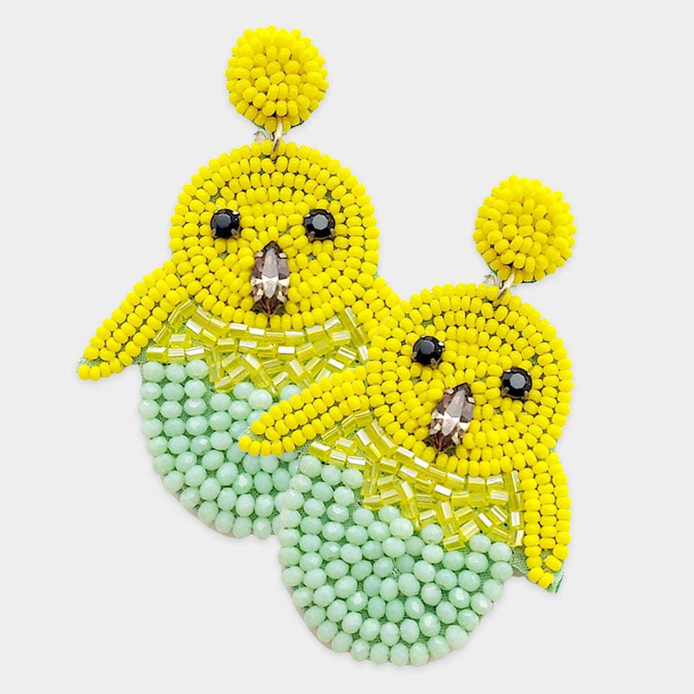Felt Back Stone Seed Beaded Chick Dangle Earrings - Madeline Love - Flyclothing LLC