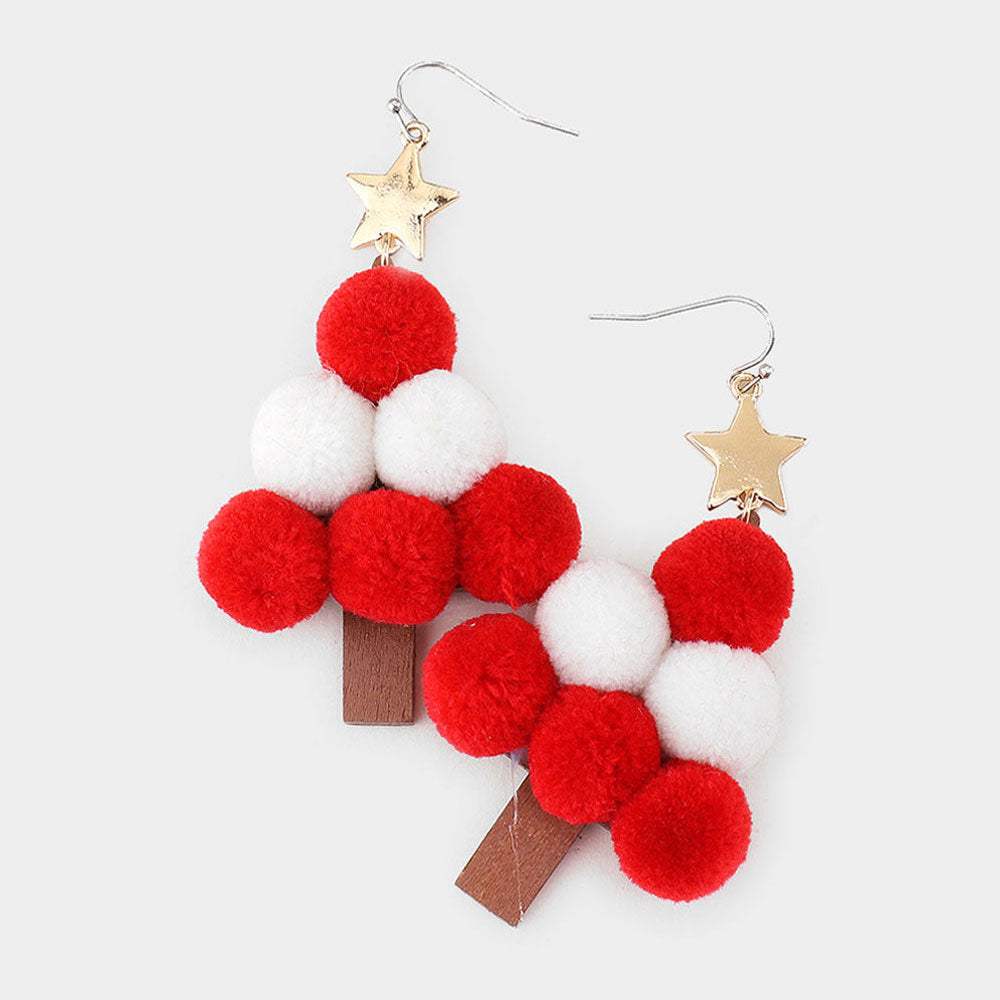 Pom Pom Christmas Tree Dangle Earrings - Madeline Love - Flyclothing LLC