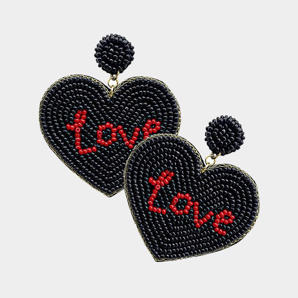 Love Message Felt Back Seed Beaded Heart Dangle Earrings - Madeline Love - Flyclothing LLC