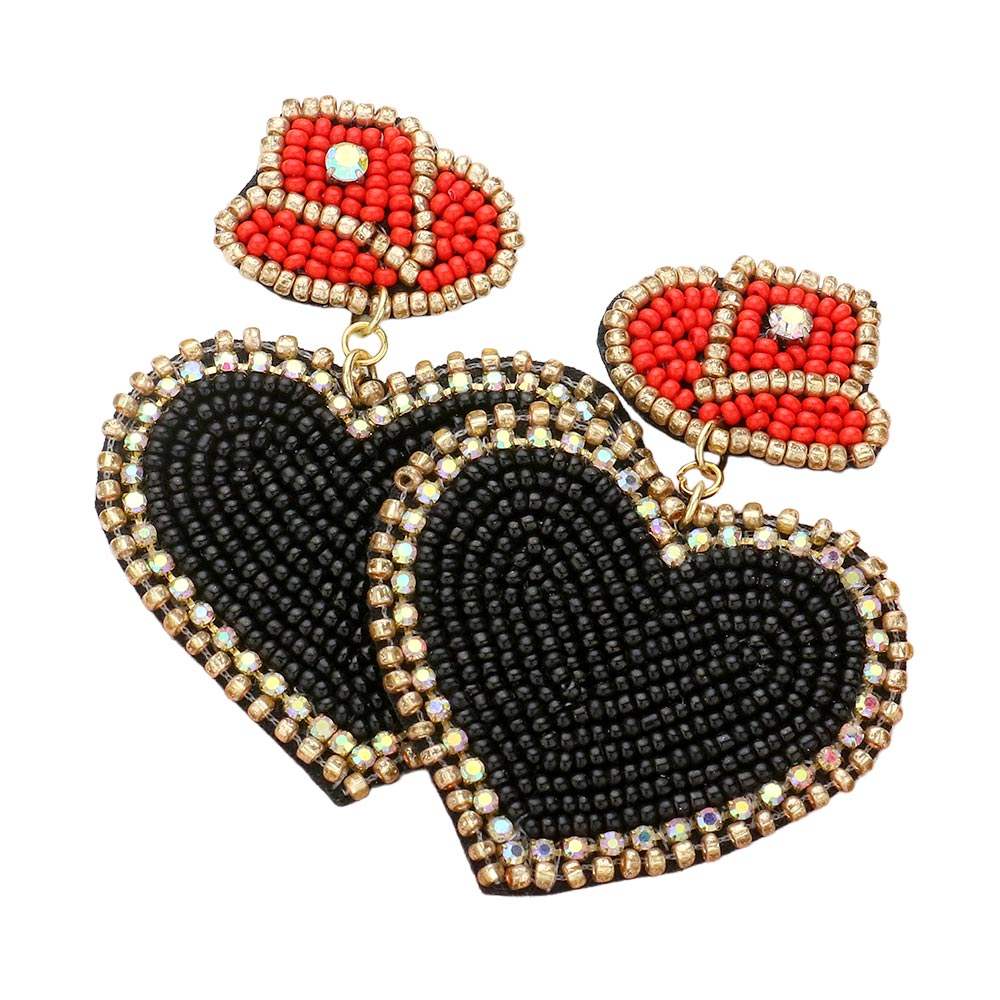 Felt Back Beaded Hat Heart Link Dangle Earrings - Madeline Love - Flyclothing LLC