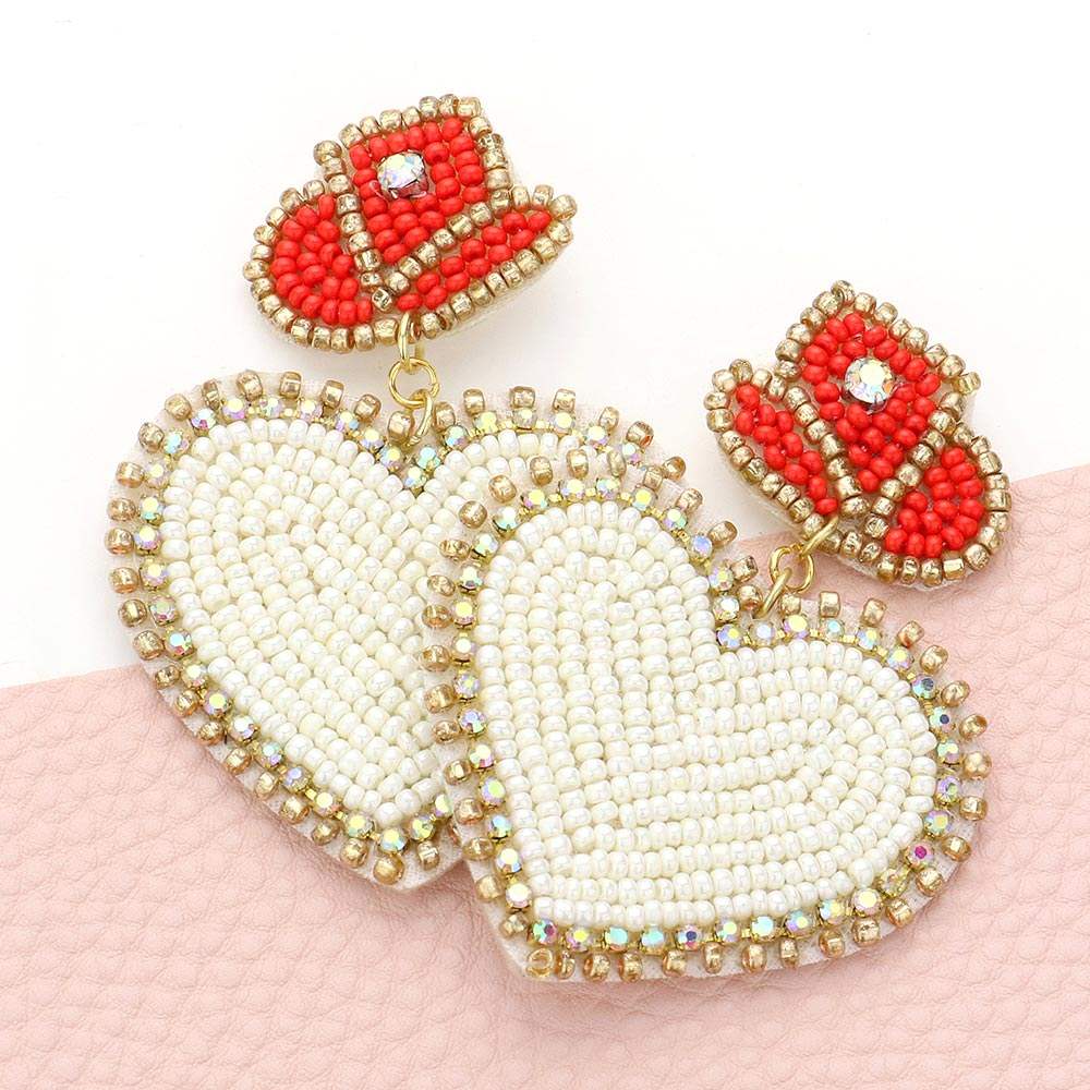 Felt Back Beaded Hat Heart Link Dangle Earrings - Madeline Love - Flyclothing LLC