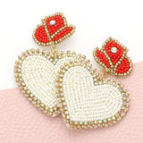 Felt Back Beaded Hat Heart Link Dangle Earrings - Madeline Love - Flyclothing LLC