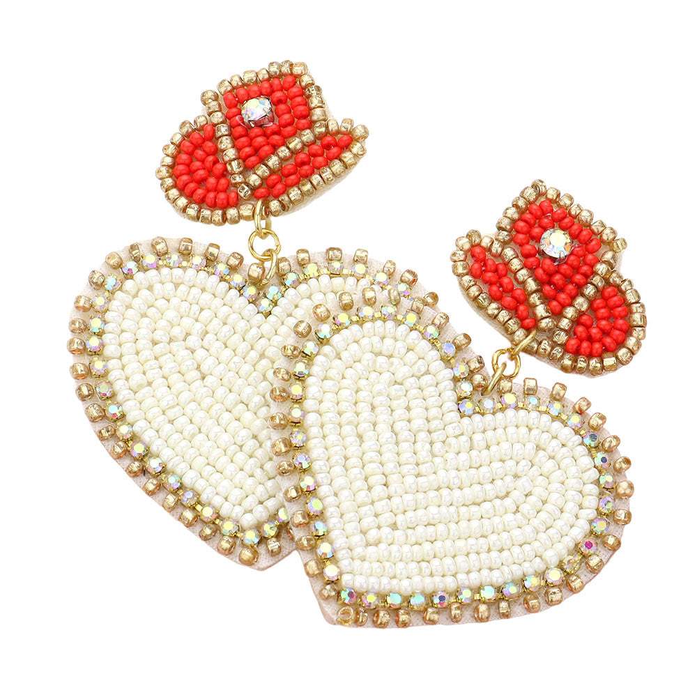 Felt Back Beaded Hat Heart Link Dangle Earrings - Madeline Love - Flyclothing LLC