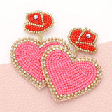 Felt Back Beaded Hat Heart Link Dangle Earrings - Madeline Love - Flyclothing LLC
