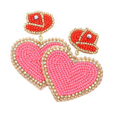 Felt Back Beaded Hat Heart Link Dangle Earrings - Madeline Love - Flyclothing LLC