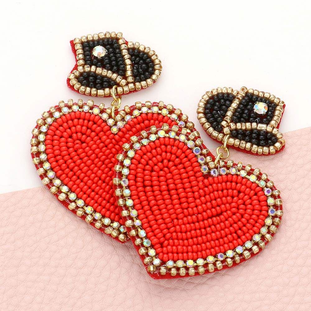 Felt Back Beaded Hat Heart Link Dangle Earrings - Madeline Love - Flyclothing LLC