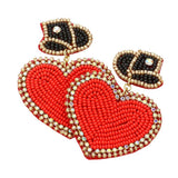 Felt Back Beaded Hat Heart Link Dangle Earrings - Madeline Love - Flyclothing LLC