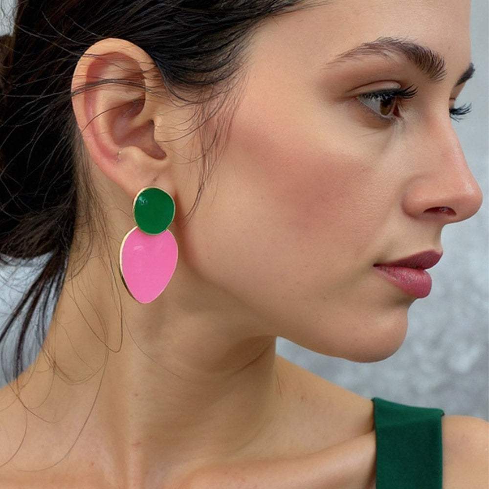 14K Gold Dipped Enamel Oval Link Drop Earrings - Madeline Love - Flyclothing LLC