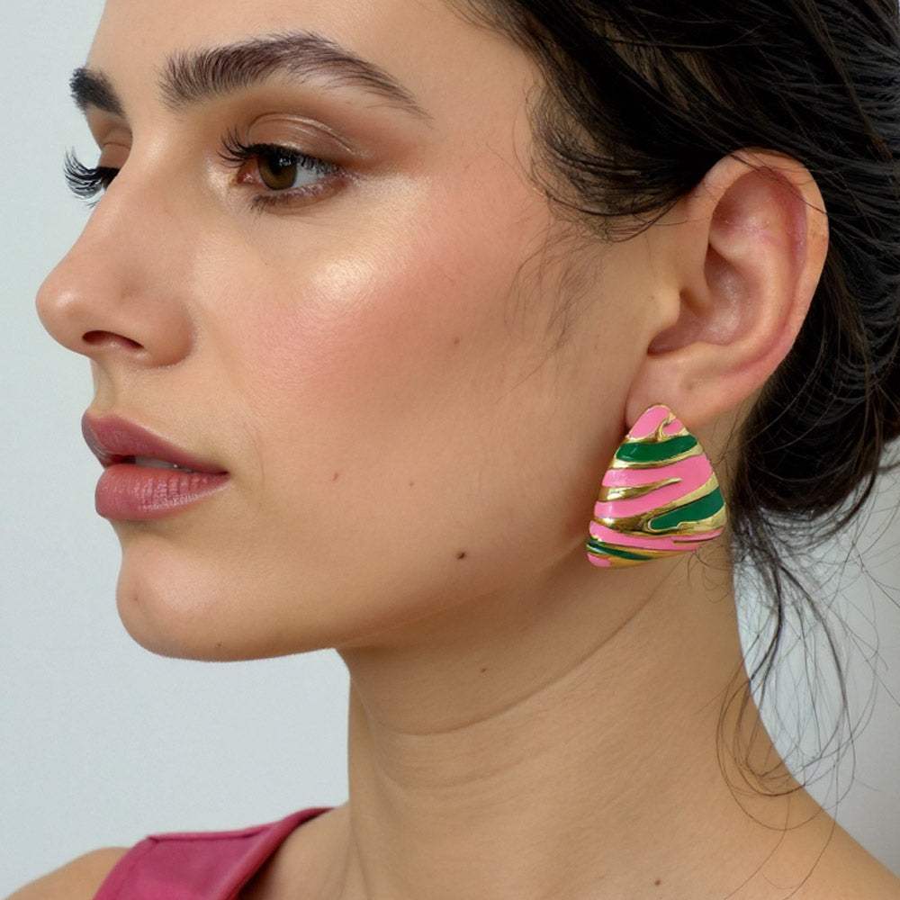 14K Gold Dipped Enamel Abstract Pattern Triangle Earrings - Madeline Love - Flyclothing LLC
