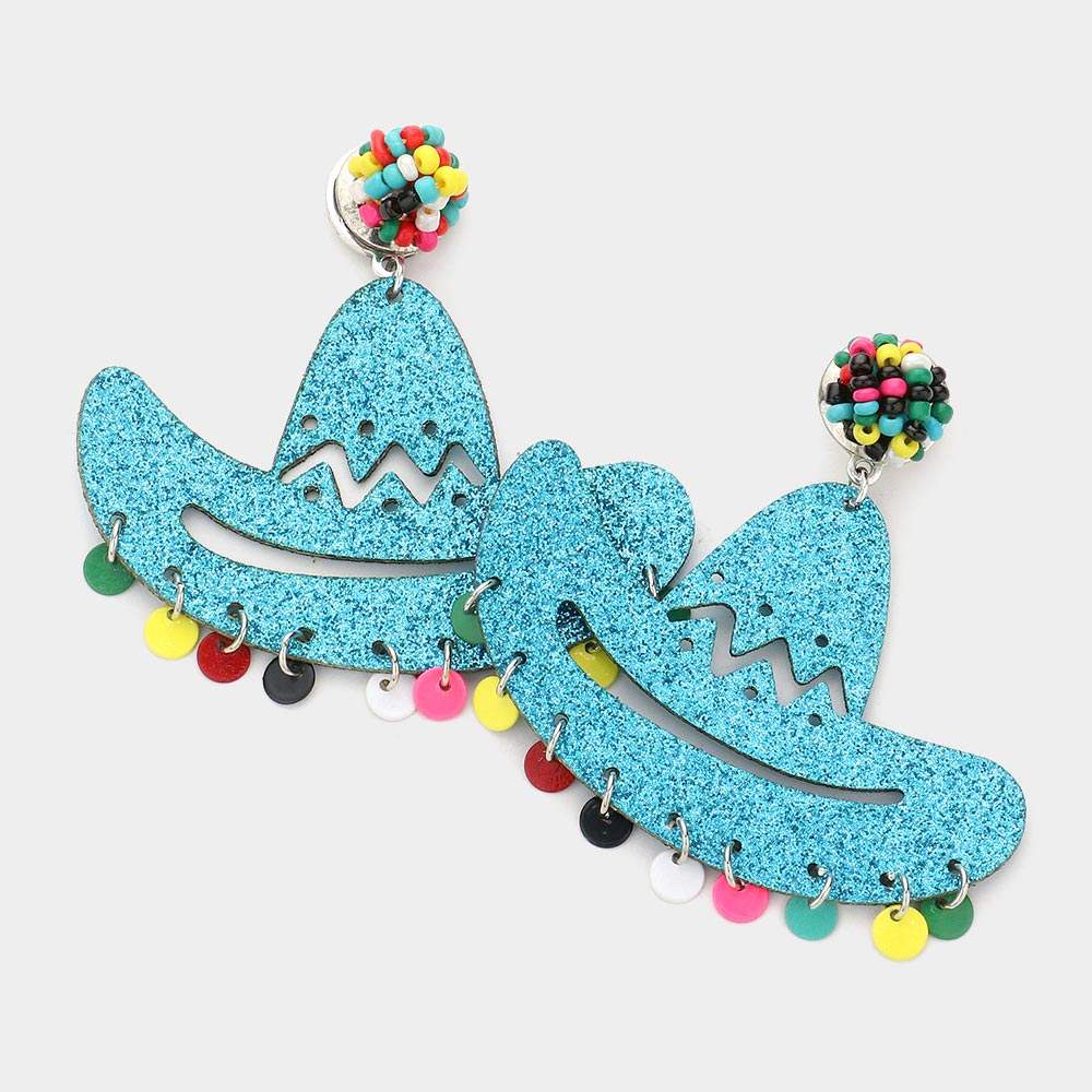 Glittered Cowboy Hat Dangle Earrings - Madeline Love - Flyclothing LLC
