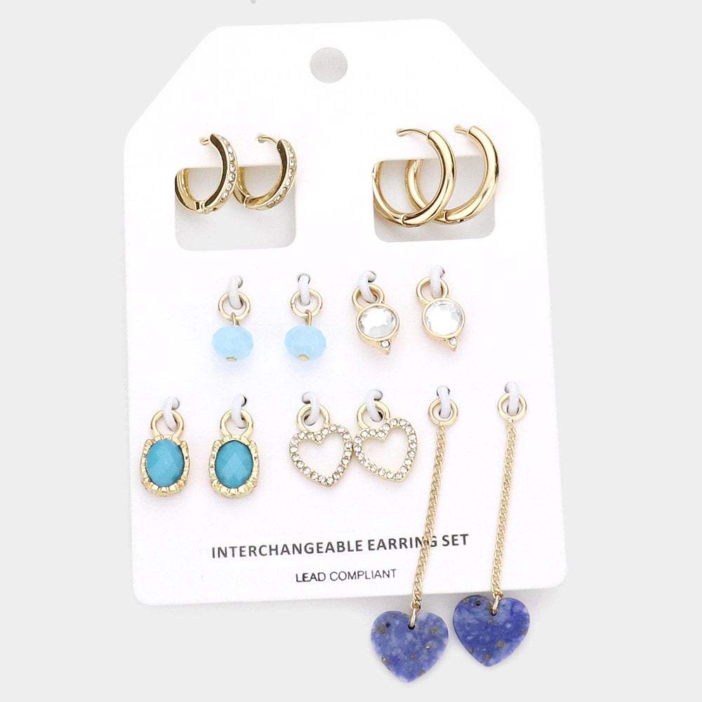 Round Stone Bead Heart Interchangeable Earring Set - Madeline Love - Flyclothing LLC