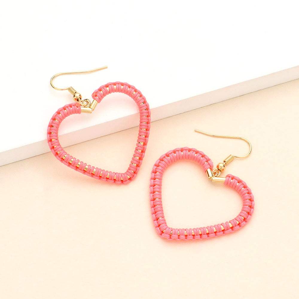 Woven Thread Open Metal Heart Dangle Earrings - Madeline Love - Flyclothing LLC
