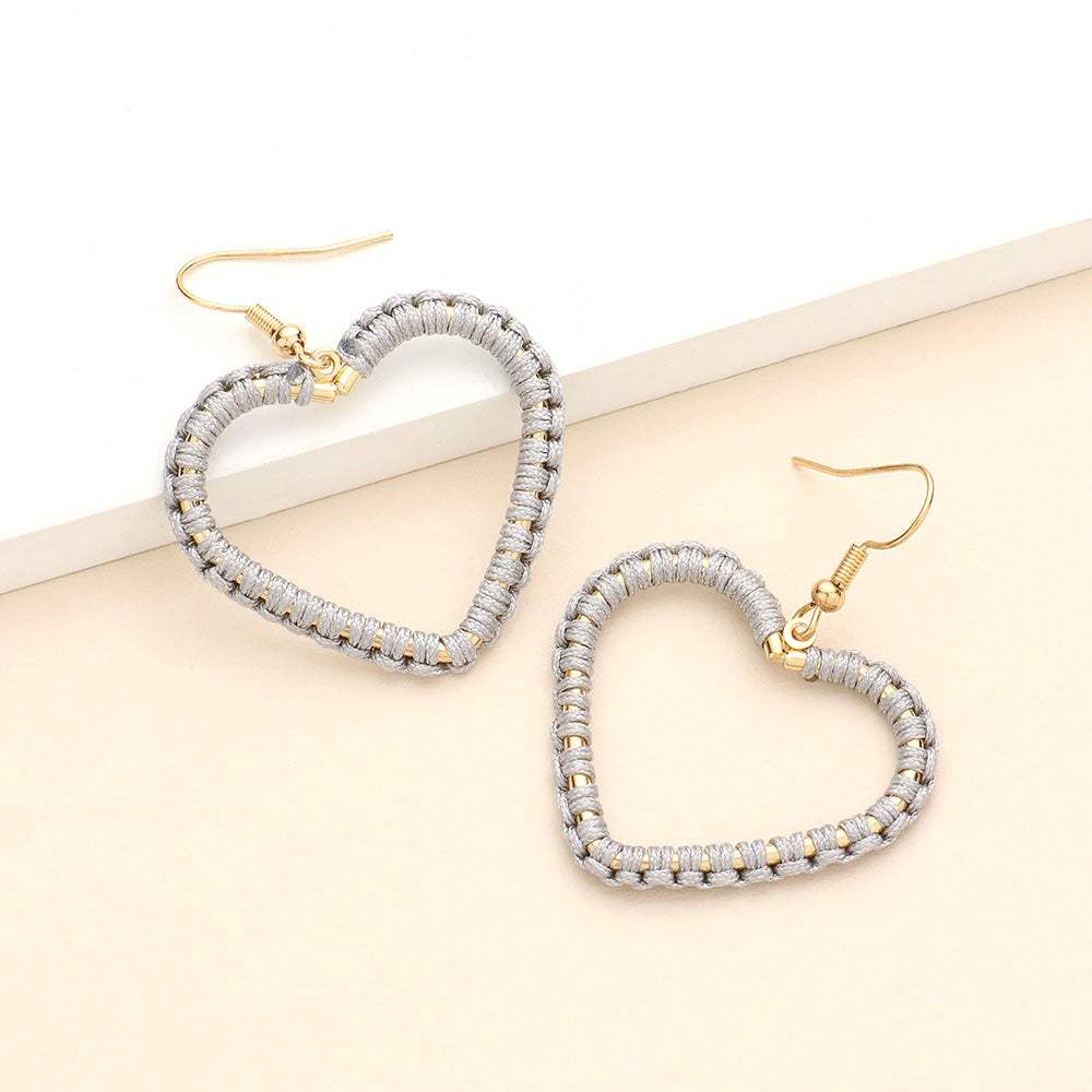 Woven Thread Open Metal Heart Dangle Earrings - Madeline Love - Flyclothing LLC