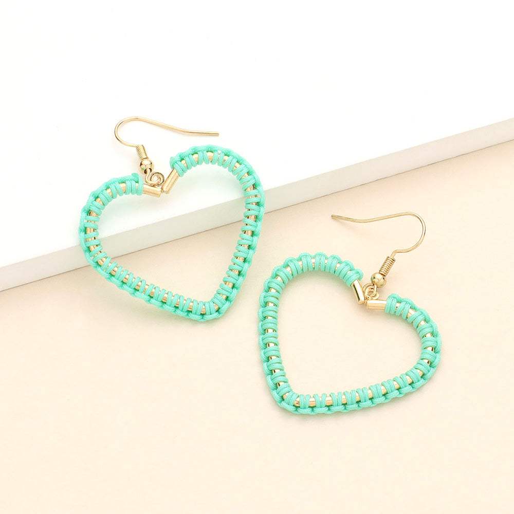 Woven Thread Open Metal Heart Dangle Earrings - Madeline Love - Flyclothing LLC