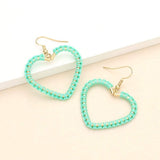 Woven Thread Open Metal Heart Dangle Earrings - Madeline Love - Flyclothing LLC
