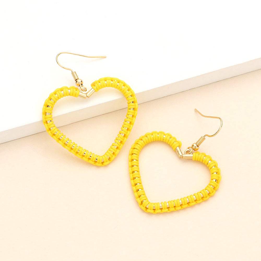 Woven Thread Open Metal Heart Dangle Earrings - Madeline Love - Flyclothing LLC