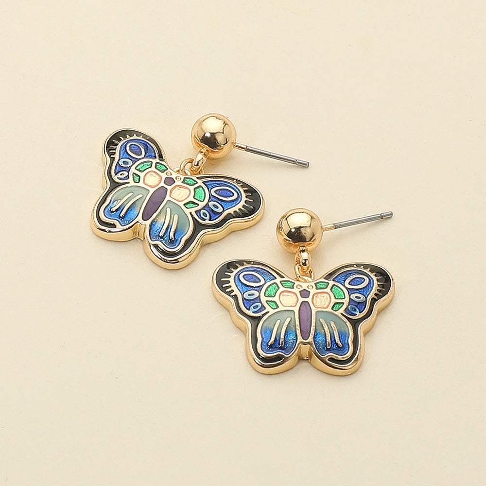 Enamel Butterfly Detailed Dangle Earrings - Madeline Love - Flyclothing LLC