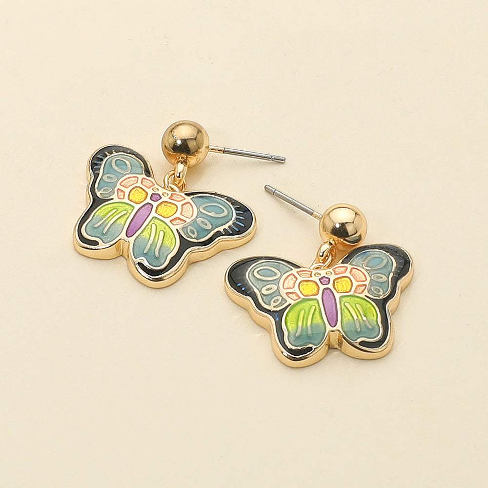 Enamel Butterfly Detailed Dangle Earrings - Madeline Love - Flyclothing LLC