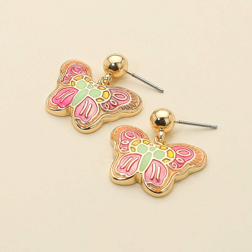 Enamel Butterfly Detailed Dangle Earrings - Madeline Love - Flyclothing LLC
