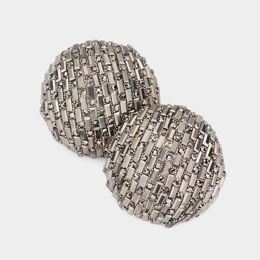 Rectangle Round Stone Cluster Dome Earrings - Madeline Love - Flyclothing LLC