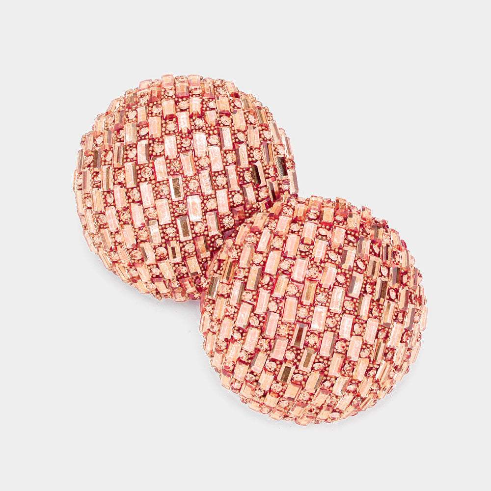 Rectangle Round Stone Cluster Dome Earrings - Madeline Love - Flyclothing LLC