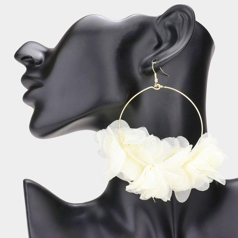 Floral Fabric Cluster Open Metal Circle Dangle Earrings - Madeline Love - Flyclothing LLC