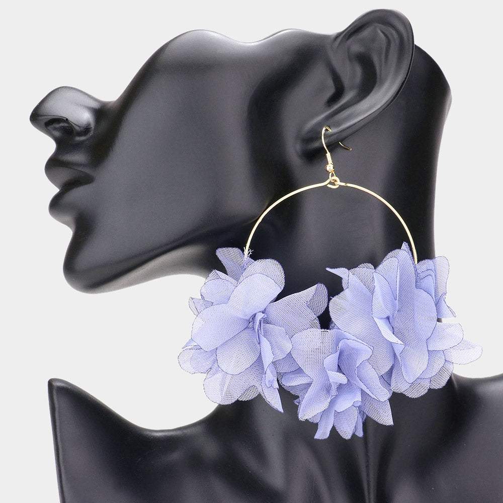 Floral Fabric Cluster Open Metal Circle Dangle Earrings - Madeline Love - Flyclothing LLC
