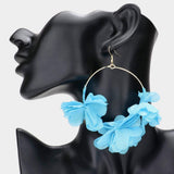 Floral Fabric Cluster Open Metal Circle Dangle Earrings - Madeline Love - Flyclothing LLC