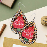 Happy New Year Message Printed Stone Trimmed Metal Teardrop Dangle Earrings - Madeline Love - Flyclothing LLC