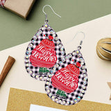 Happy New Year Message Printed Stone Trimmed Metal Teardrop Dangle Earrings - Madeline Love - Flyclothing LLC