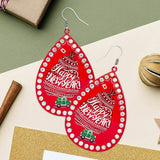 Happy New Year Message Printed Stone Trimmed Metal Teardrop Dangle Earrings - Madeline Love - Flyclothing LLC
