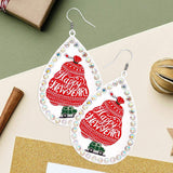 Happy New Year Message Printed Stone Trimmed Metal Teardrop Dangle Earrings - Madeline Love - Flyclothing LLC