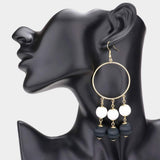 Open Metal Circle Raffia Wrapped Ball Link Dangle Earrings - Madeline Love - Flyclothing LLC
