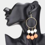 Open Metal Circle Raffia Wrapped Ball Link Dangle Earrings - Madeline Love - Flyclothing LLC