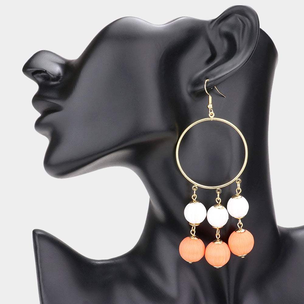 Open Metal Circle Raffia Wrapped Ball Link Dangle Earrings - Madeline Love - Flyclothing LLC