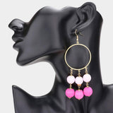 Open Metal Circle Raffia Wrapped Ball Link Dangle Earrings - Madeline Love - Flyclothing LLC