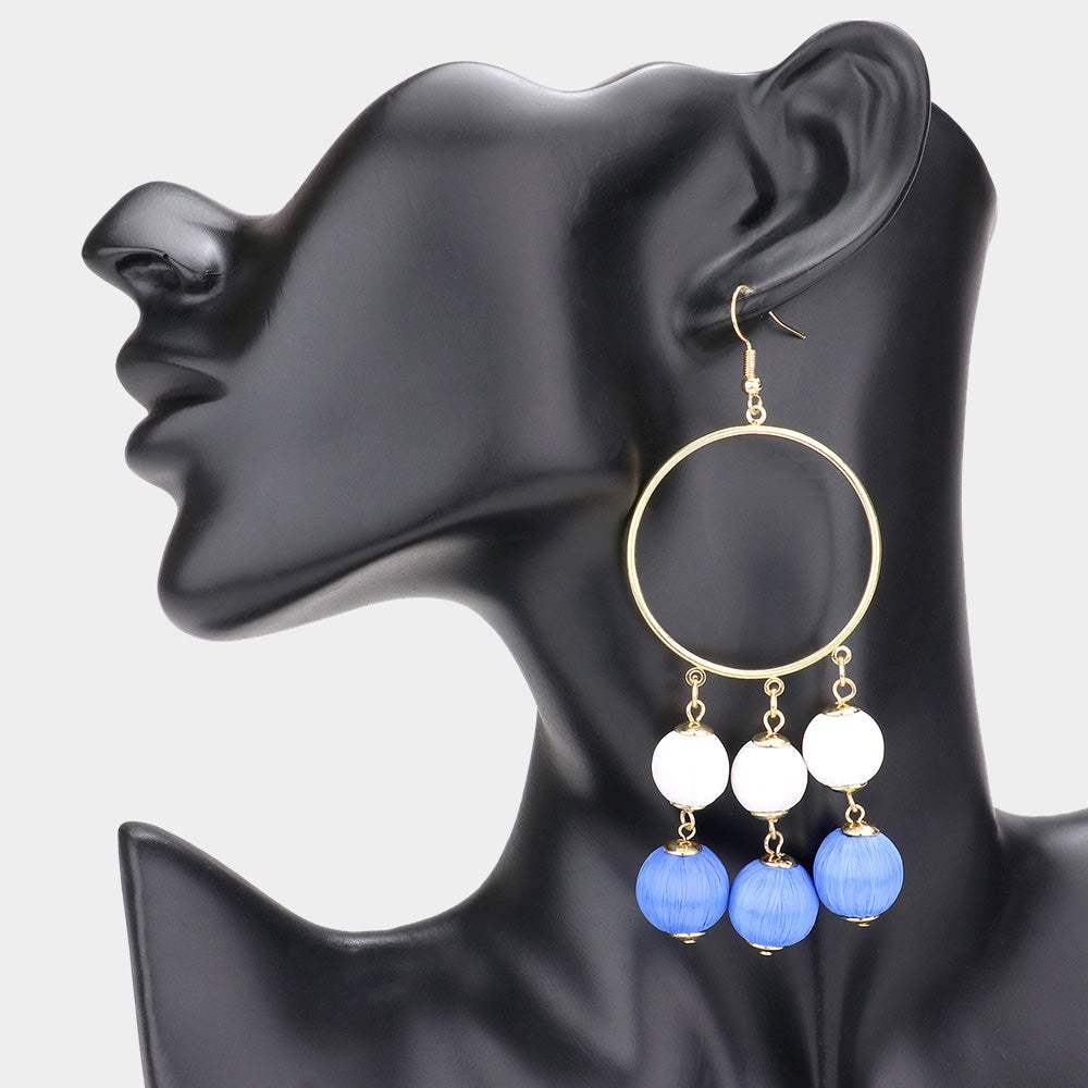 Open Metal Circle Raffia Wrapped Ball Link Dangle Earrings - Madeline Love - Flyclothing LLC
