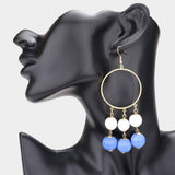 Open Metal Circle Raffia Wrapped Ball Link Dangle Earrings - Madeline Love - Flyclothing LLC