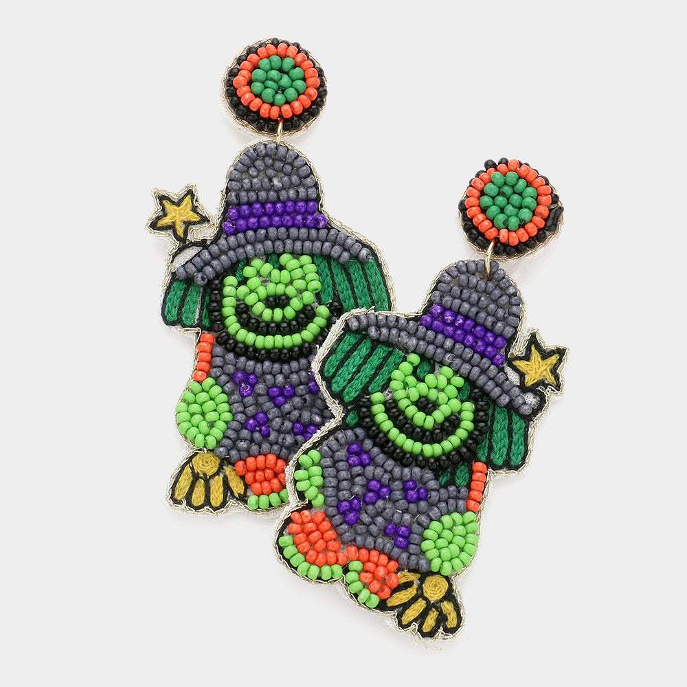 Felt Back Seed Beaded Frankenstein Witch Dangle Earrings - Madeline Love - Flyclothing LLC