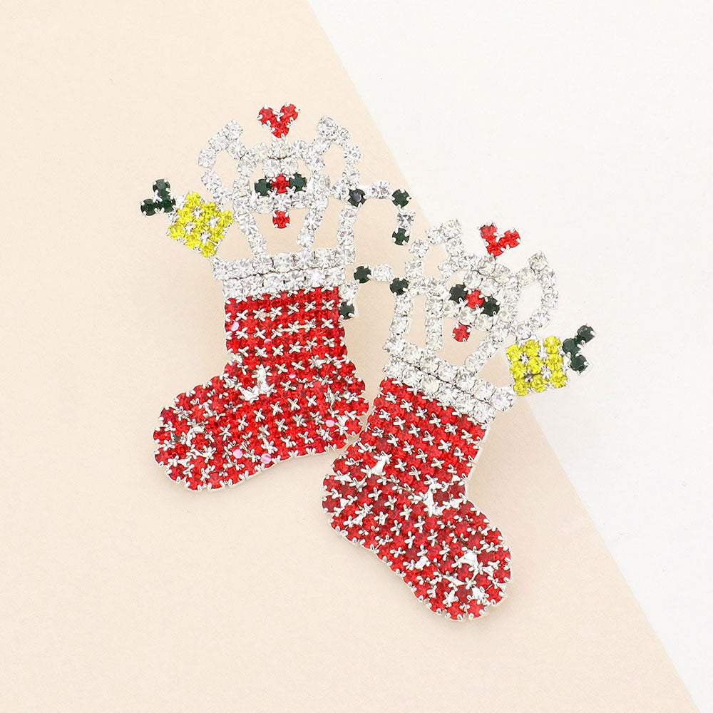 Rhinestone Pave Christmas Socks Earrings - Madeline Love - Flyclothing LLC