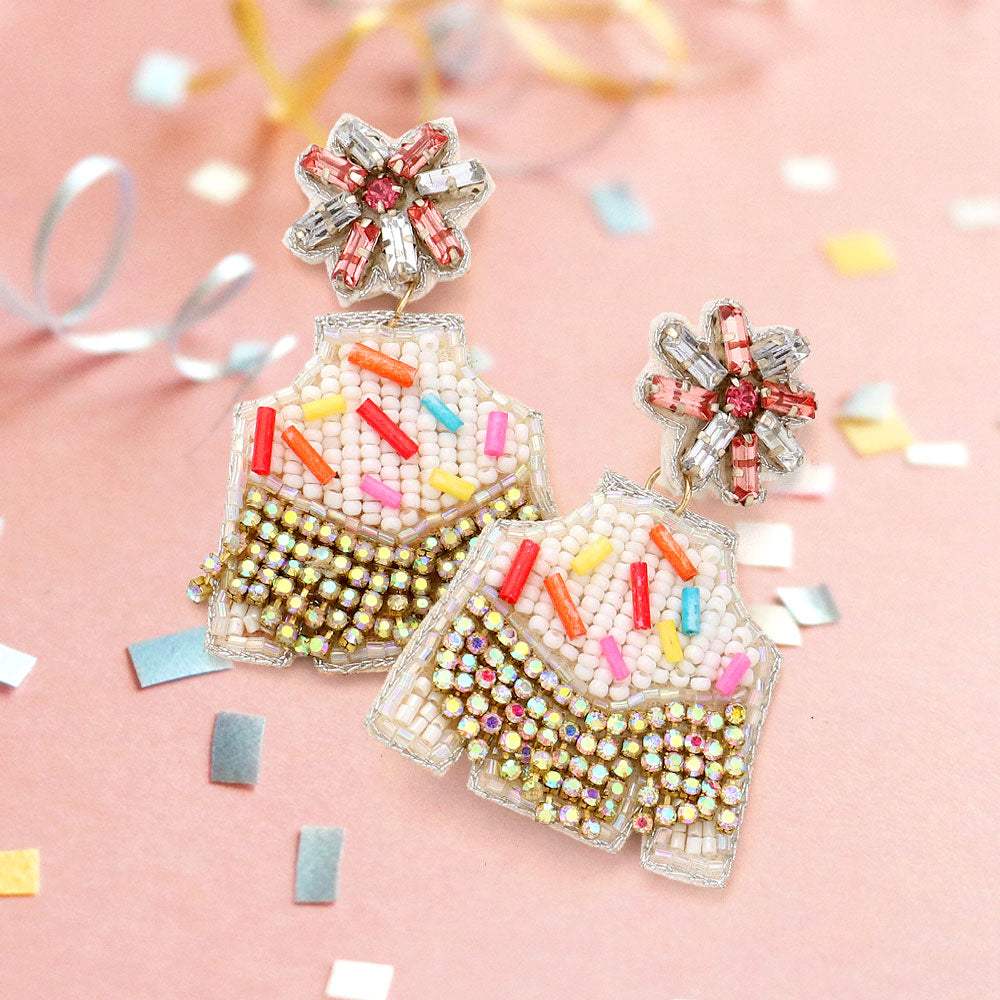 Felt Back Stone Beaded Birthday Sweater Dangle Earrings - Madeline Love - Flyclothing LLC