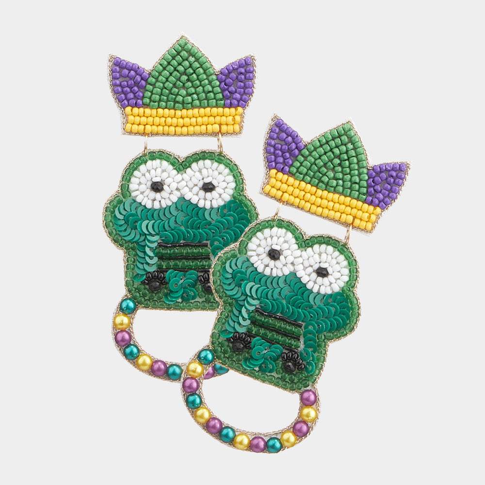 Felt Back Mardi Gras Crocodile/Alligator Beaded Earrings - Madeline Love - Flyclothing LLC